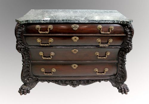 A Fantastic Carved Mahogany Marble Top Commode Chest of Drawers Possibly Portuguese
