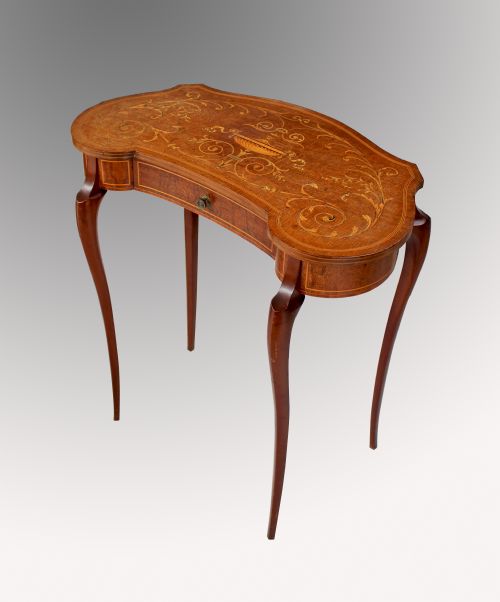 An Edwardian Mahogany and Satinwood Marquetry Inlaid Kidney Shaped Side Table