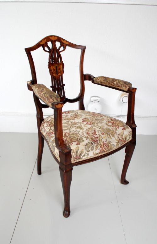 A VERY PRETTY ART NOUVEAU ARM CHAIR - ADDITIONAL PHOTO 3