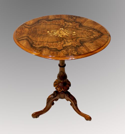 A Pretty Victorian Burr Walnut and Inlaid Tripod / Wine Table