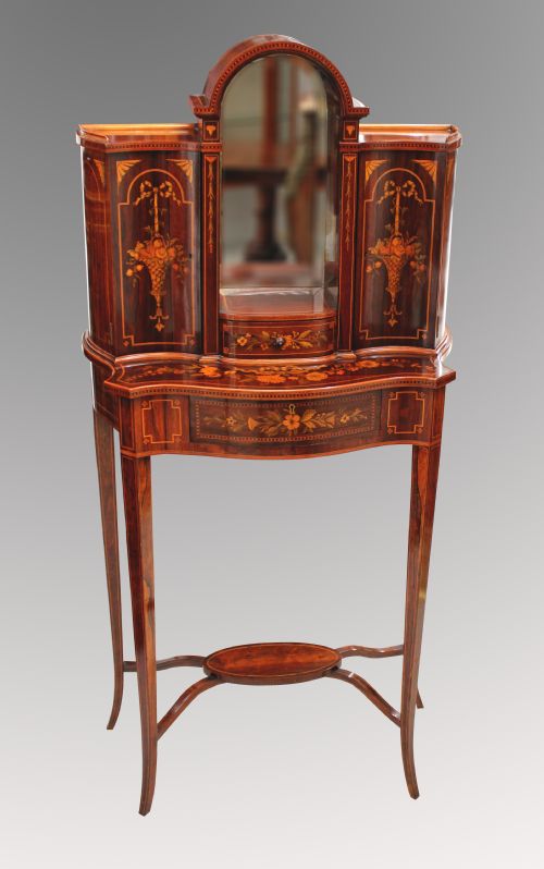 A Very Beautiful Petite 19th Century Rosewood and Inlaid Parlour Cabinet Stamped Hampton & Sons