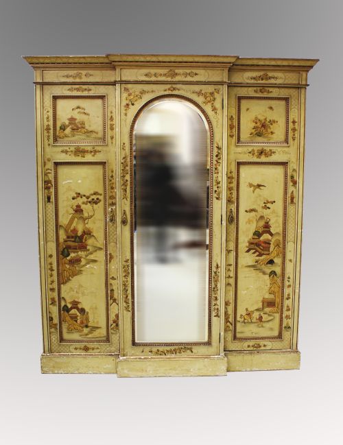 A Beautiful Chinoiserie Decorative Lacquer Breakfront Wardrobe
