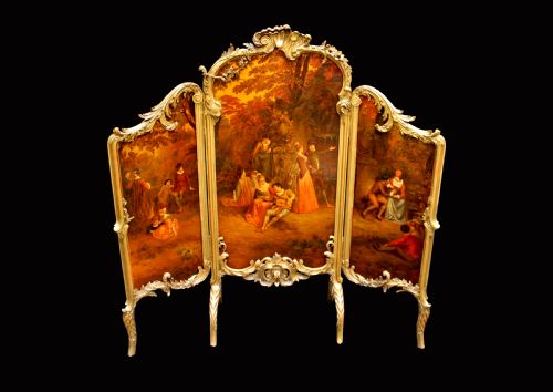 A 19th Century Three Fold Gilt Wood Vernis Martin Screen