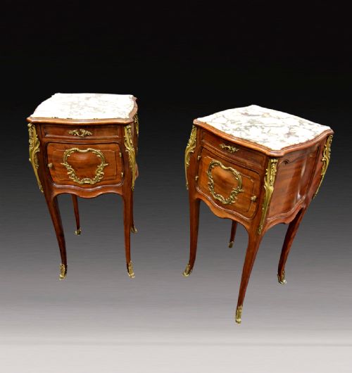 A Pair of 19th Century French Mahogany Marble Top Bedside Cabinets