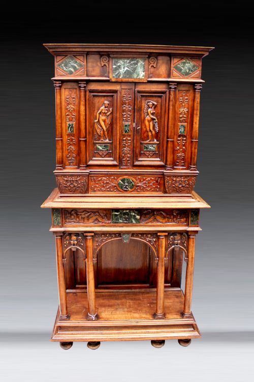 19th Century Carved Walnut Cabinet on Stand