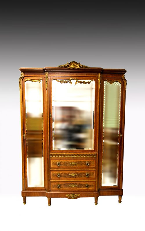 A 19th Century French Mahogany & Tulipwood Breakfront Secretaire Wardrobe