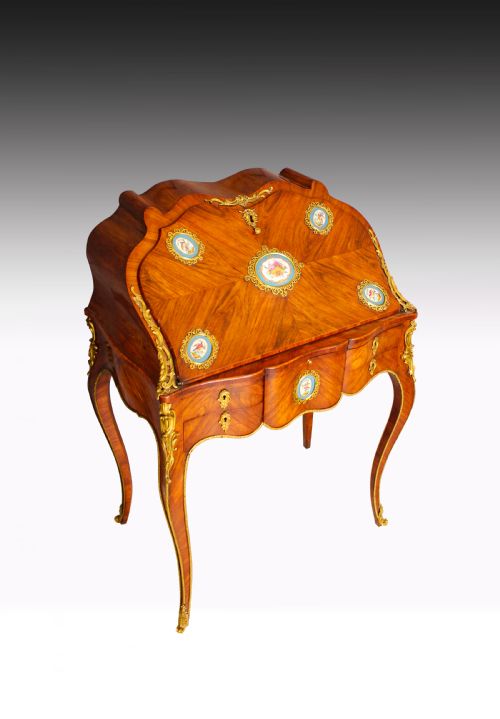A Very Fine Quality French Kingwood Bureau De Dame with Porcelain Plaques