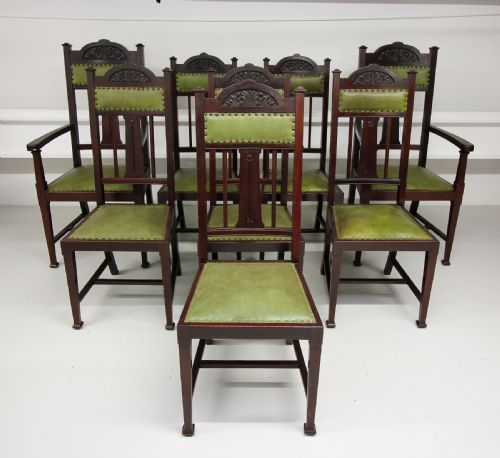A Lovely Set of 8 Mahogany Arts and Crafts Chairs