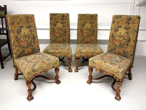 A Beautiful Set of Four Carved Walnut Tapestry Chairs