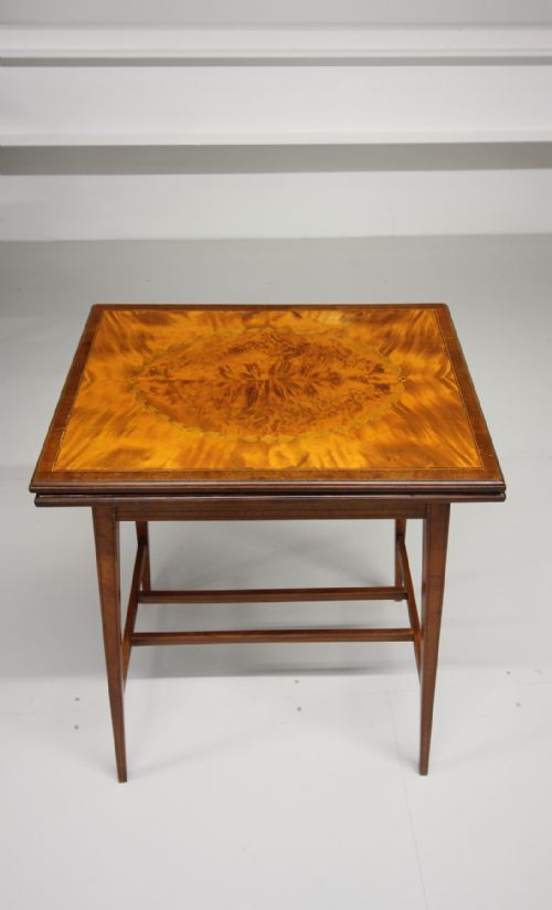 A VERY PRETTY SATINWOOD INLAID CARD TABLE - ADDITIONAL PHOTO 2