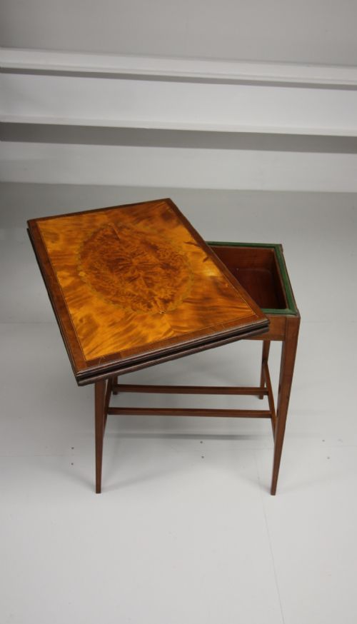 A VERY PRETTY SATINWOOD INLAID CARD TABLE - ADDITIONAL PHOTO 3