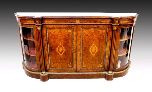 A Stunning Victorian Burr Walnut and Inlaid Credenza