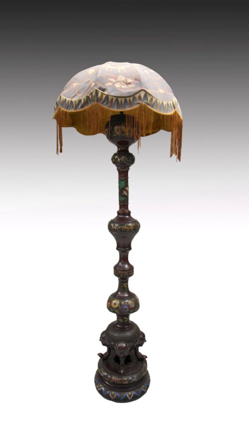 A  Large Bronze Japanese Champleve Standing Lamp