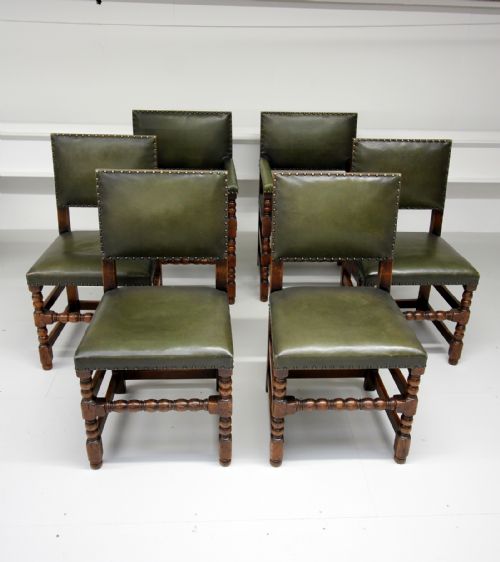 A Set of 6 Oak Leather Chairs