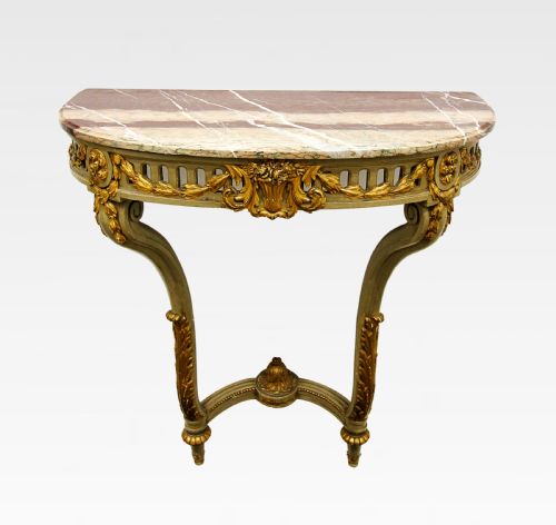 A Decorative French Painted Gilt Wood Marble Top Console Table