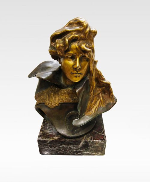 Art Nouveau Gilt and Bronze Patinated Bust of Sarah Bernhardt by Paul Francois Berthoud.