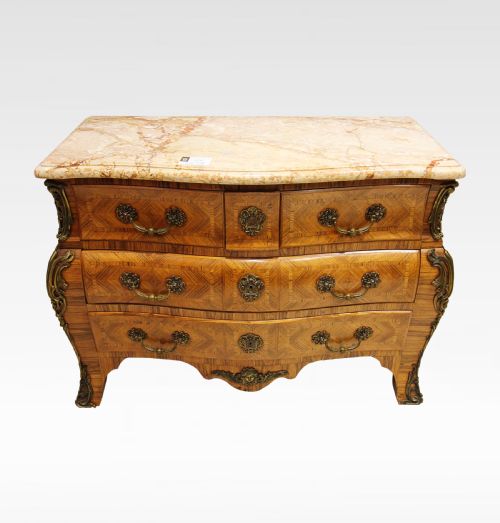 20th Century French Marble Top Kingwood Commode / Chest