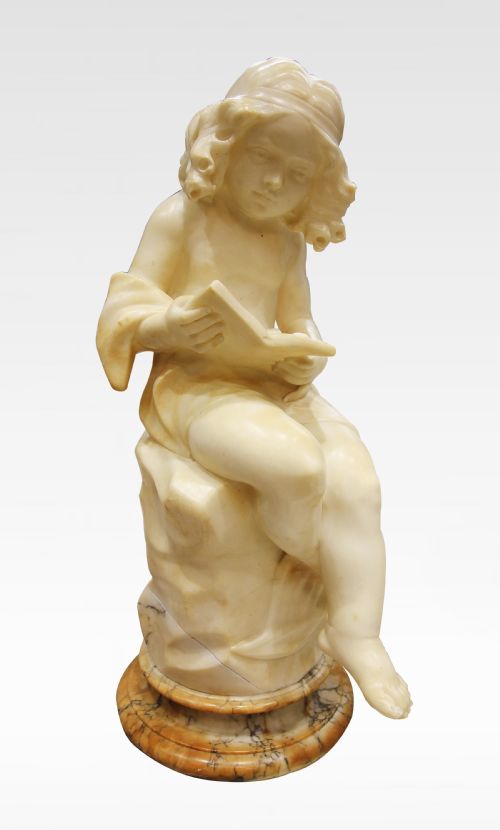 A Very Pretty Alabaster Sculpture of Child on Marble Base