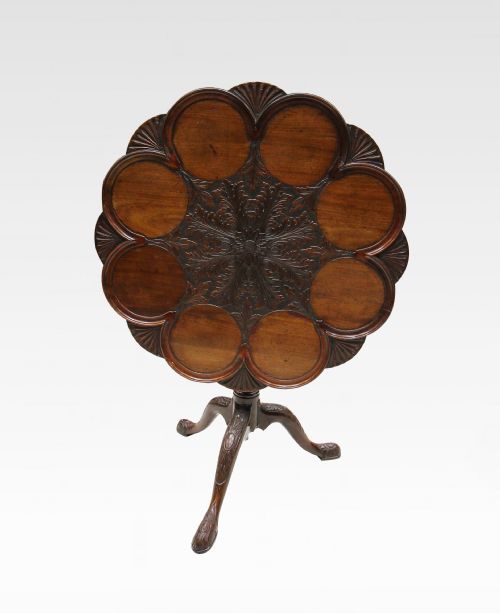A Beautiful Quality Mahogany Carved Tilt Top Table Stamped Edwards and Roberts