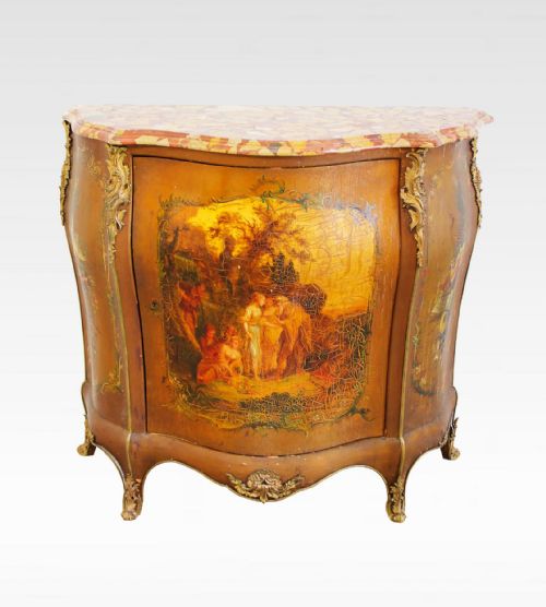 A French Marble Top Vernis Martin Lacquered Commode / Side Cabinet