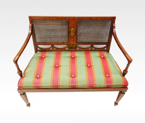 An Edwardian Satinwood Painted Settee
