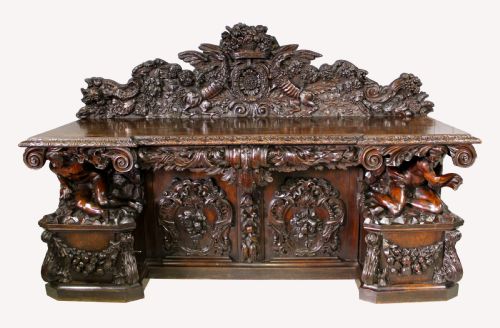 A Magnificent 19th Century Carved Oak and Walnut Sideboard
