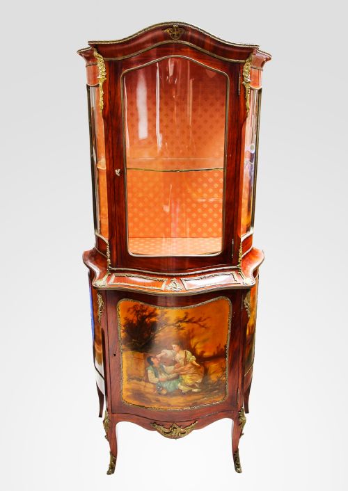 19th Century Vernis Martin Painted Vitrine Cabinet Signed H.martin