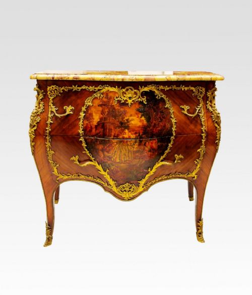 A French Kingwood Vernis Martin Marble Top Commode