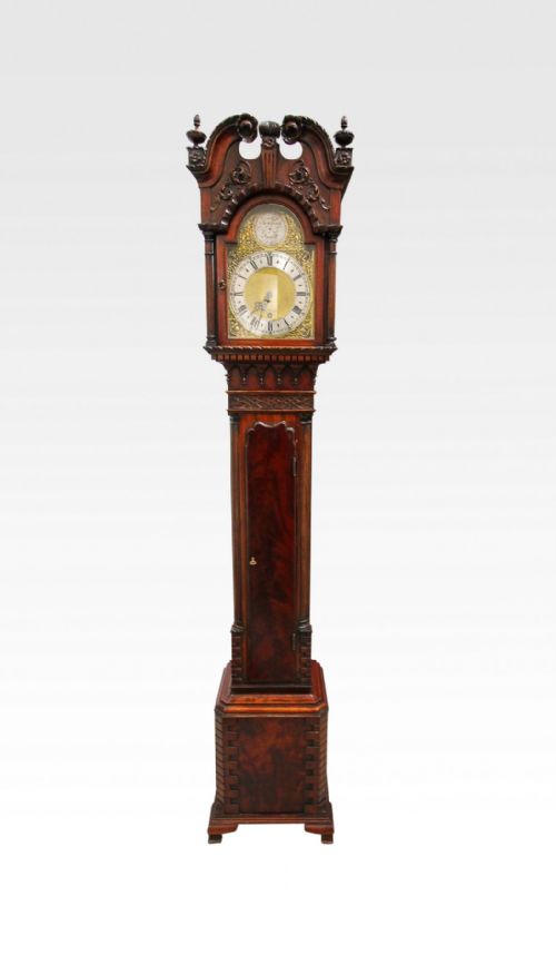 Edwardian Mahogany Chippendale Style Grandmother Clock