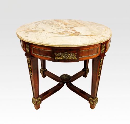 19th Century French Marble Top Mahogany Table