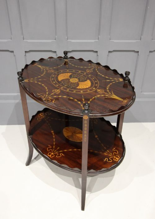 19th Century Rosewood Inlaid Two Tier Etagere / Silver Table