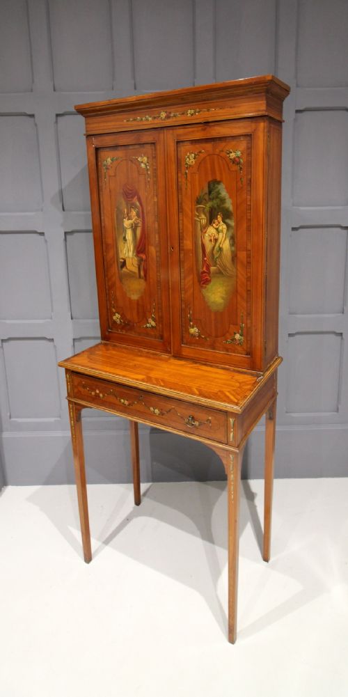 Edwardian Satinwood Painted Cabinet on Stand