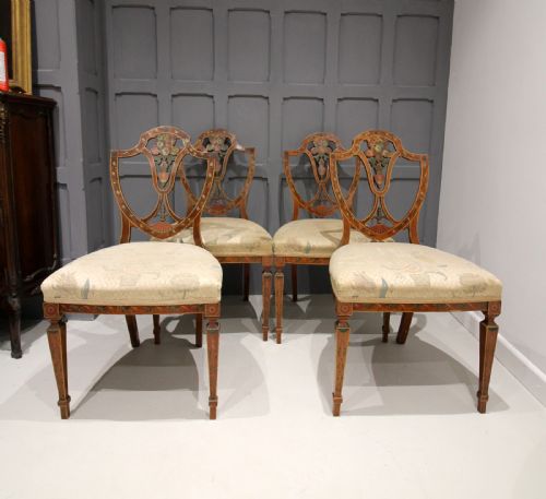 Set of 6 19th Century Satinwood Painted Chairs in the Sheraton Style