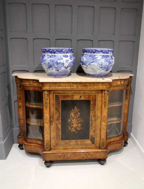 fig 1. VICTORIAN WALNUT & MARQUETRY INLAID MARBLE TOP CREDENZA