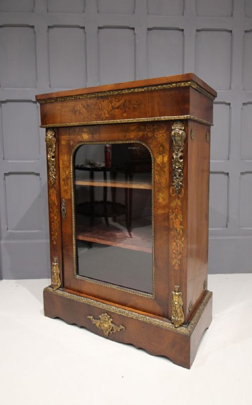 Victorian Walnut & Marquetry Inlaid Pier Cabinet