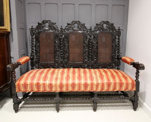 3 Seater Carolean Style Carved Oak Settee