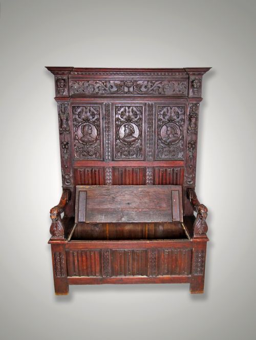 A Carved Oak Hall Bench