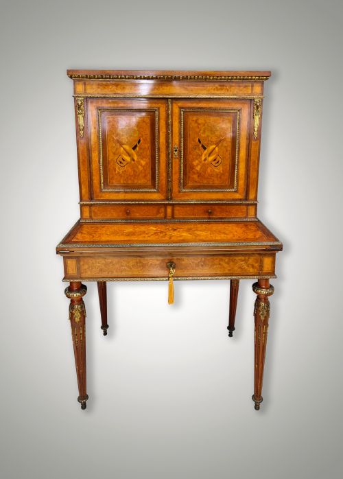 19th Century Burr Yew & Walnut Bonheur Du Jour