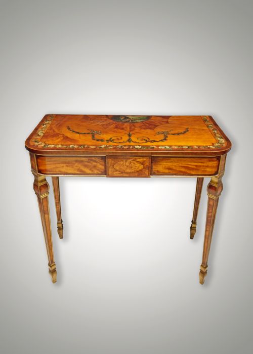19th Century Satinwood Painted D End Side Table