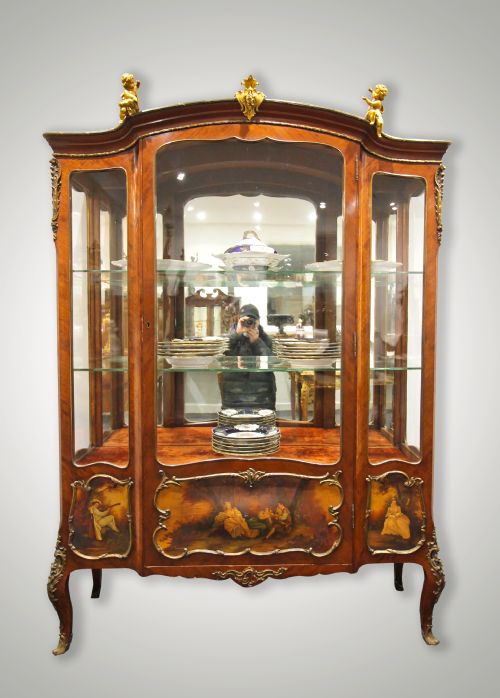 19th Century French Kingwood & Vernis Martin Vitrine / Cabinet