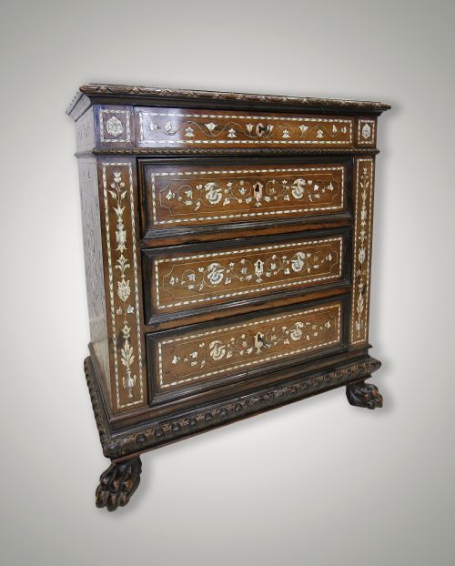 19th Century Carved Walnut & Inlaid Chest of Drawers