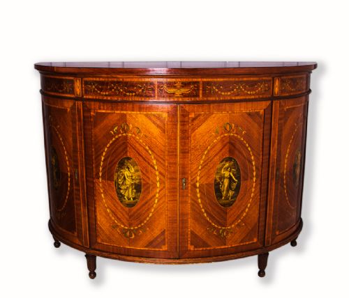 A Fine Quality 19th Century Mahogany Inlaid Demi Lune Side Cabinet / Commode by Maple & Co