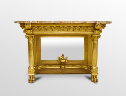 19th Century Marble Top Mirrored Back Gilt Console Table