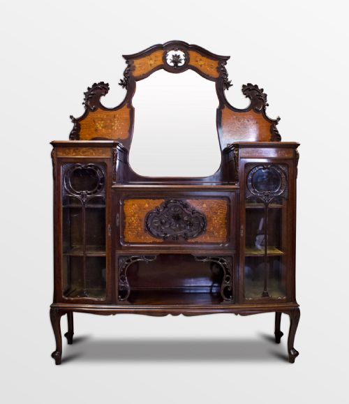 19th Century Mahogany & Satinwood Marquetry Inlaid Display Cabinet
