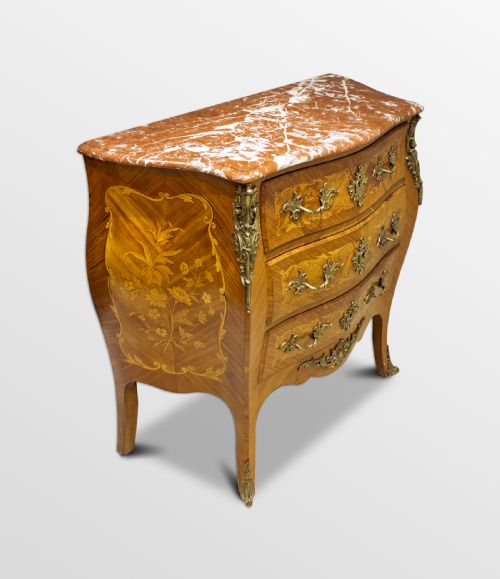 French Marquetry Serpentine Commode / Chest