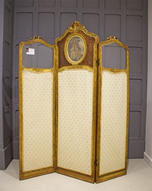 19th Century Carved Giltwood 3 Panel Screen