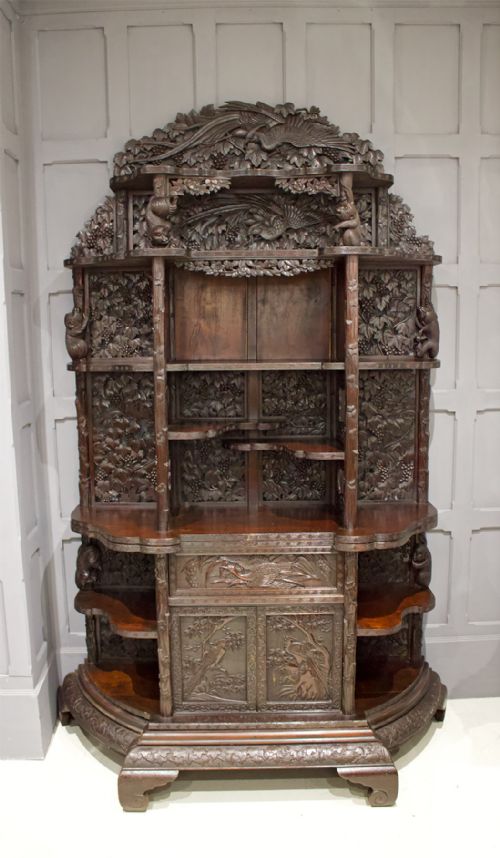 A Beautiful Hand Carved Chinese Cabinet with Monkeys