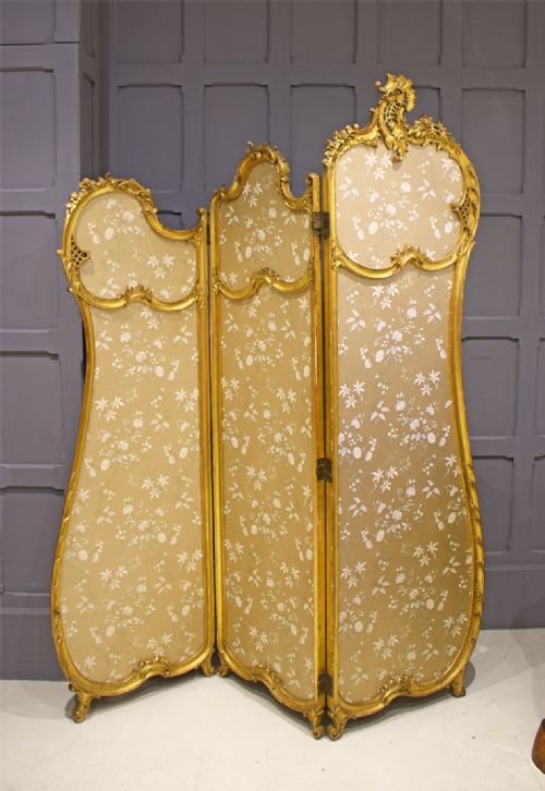 A Beautiful Rococo Style Giltwood 3 Fold Screen