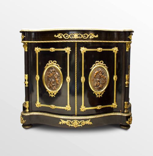 19th Century Ebony & Gilt Bronze Side Cabinet by Diehl