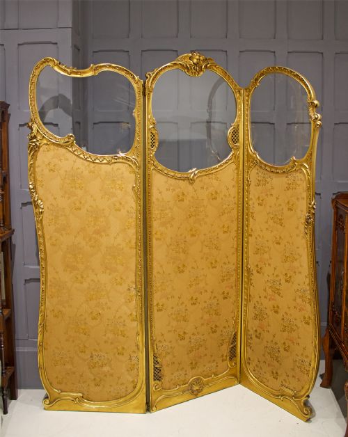 A Beautiful Carved Giltwood 3 Fold Screen